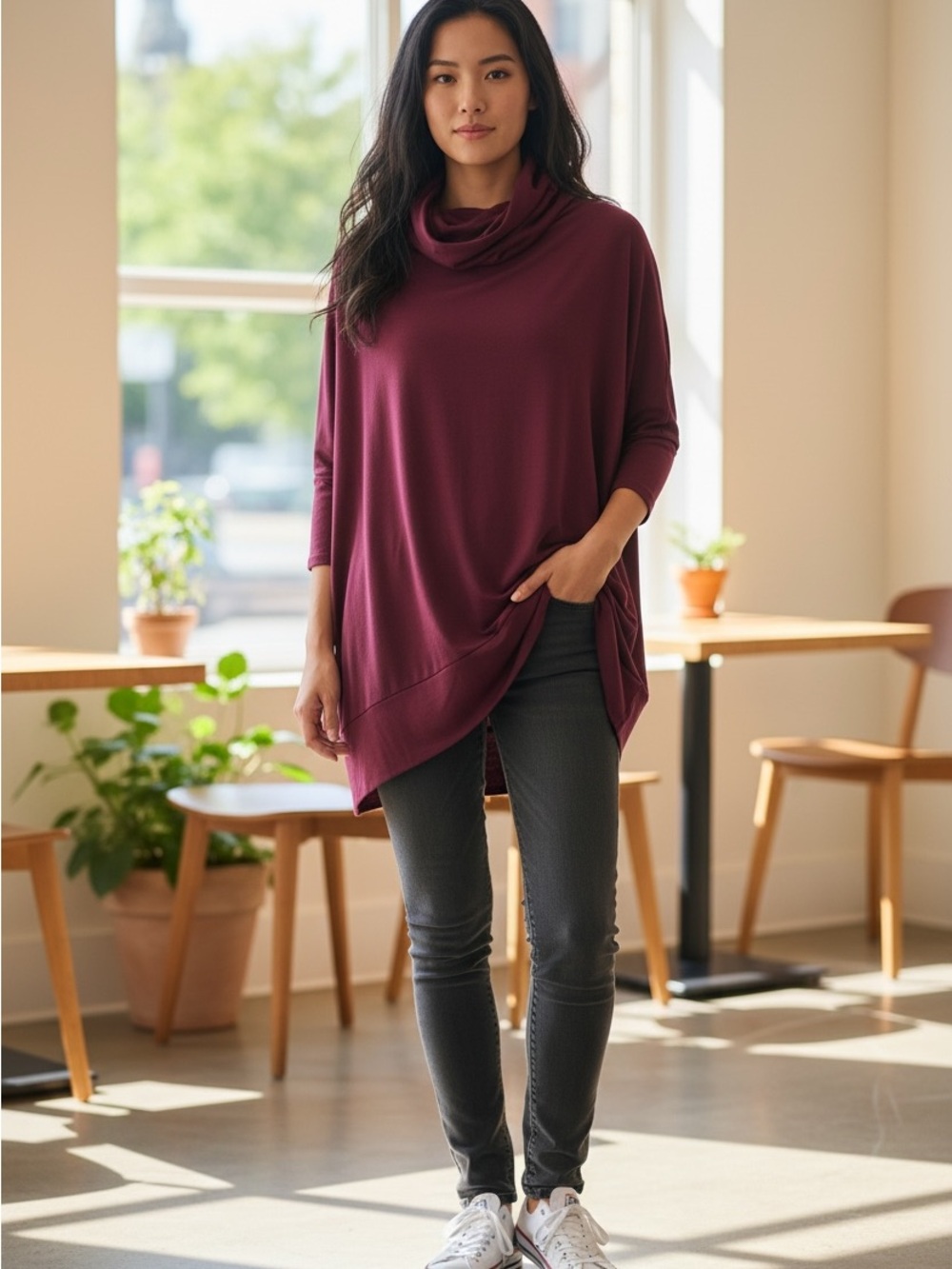 Madison & Berkeley Berry Cowl Neck Dolman Sweater Top Size Small